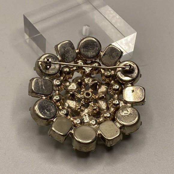 Vintage Faceted Clear Rhinestone Prong Set Brooch Estate Unsigned Brilliant NH - Picture 10 of 12